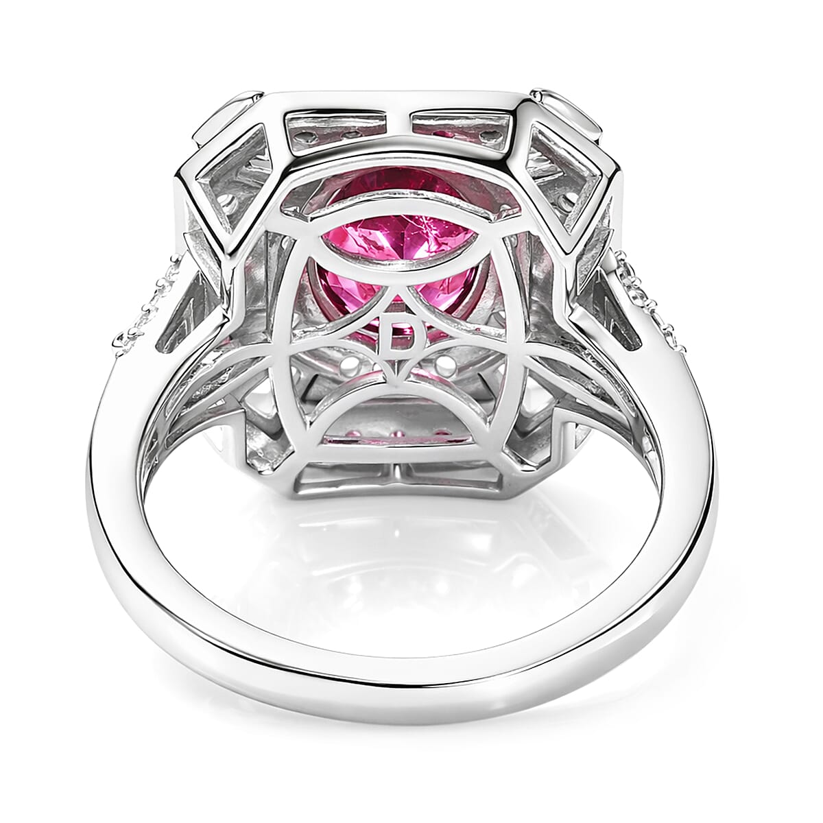 D'Joy Orissa Rhodolite Garnet and White Zircon 3.40 ctw Art Deco Ring in Rhodium Over Sterling Silver (Size 5.0) image number 4