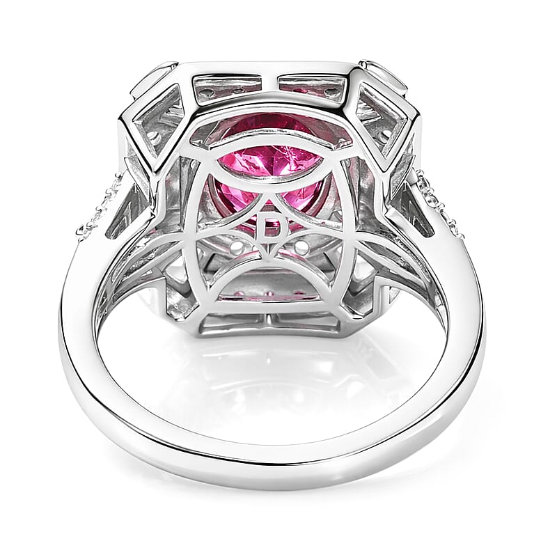 D'Joy Orissa Rhodolite Garnet and White Zircon 3.40 ctw Art Deco Ring in Rhodium Over Sterling Silver (Size 5.0)