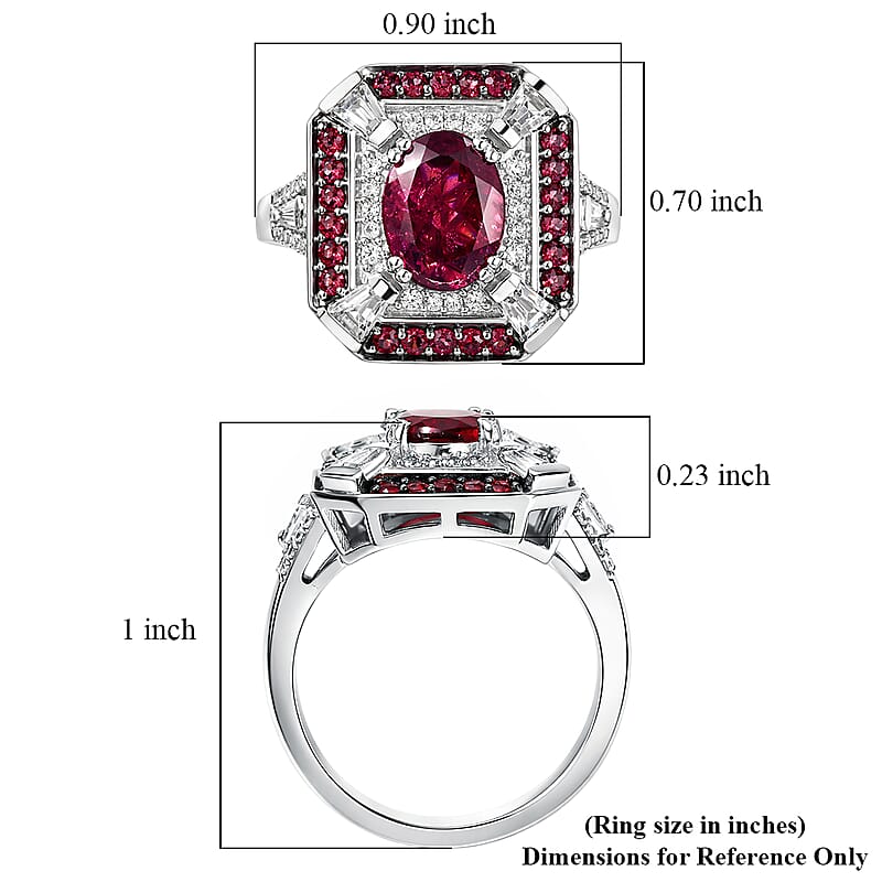 D'Joy Orissa Rhodolite Garnet and White Zircon 3.40 ctw Art Deco Ring in Rhodium Over Sterling Silver (Size 8.0)