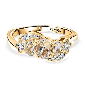 D'Joy Premium Malagasy Moonstone and White Zircon 1.11 ctw Ring in 18K Vermeil Yellow Gold Over Sterling Silver (Size 5.5)