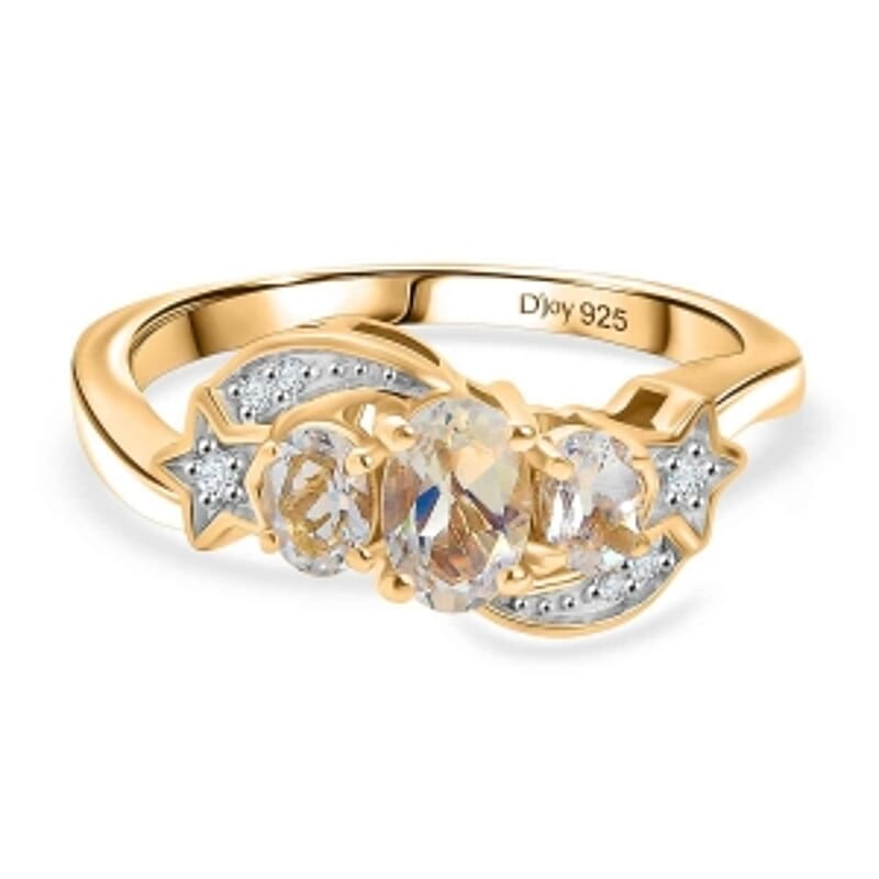 D'Joy Premium Malagasy Moonstone and White Zircon 1.11 ctw Ring in 18K Vermeil Yellow Gold Over Sterling Silver (Size 5.5)