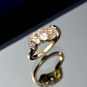D'Joy Premium Malagasy Moonstone and White Zircon 1.11 ctw Ring in 18K Vermeil Yellow Gold Over Sterling Silver (Size 5.5)