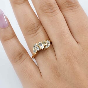 D'Joy Premium Malagasy Moonstone and White Zircon 1.11 ctw Ring in 18K Vermeil Yellow Gold Over Sterling Silver (Size 5.5)