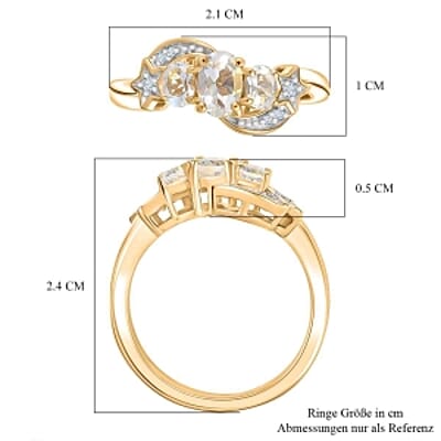 D'Joy Premium Malagasy Moonstone and White Zircon 1.11 ctw Ring in 18K Vermeil Yellow Gold Over Sterling Silver (Size 5.5)