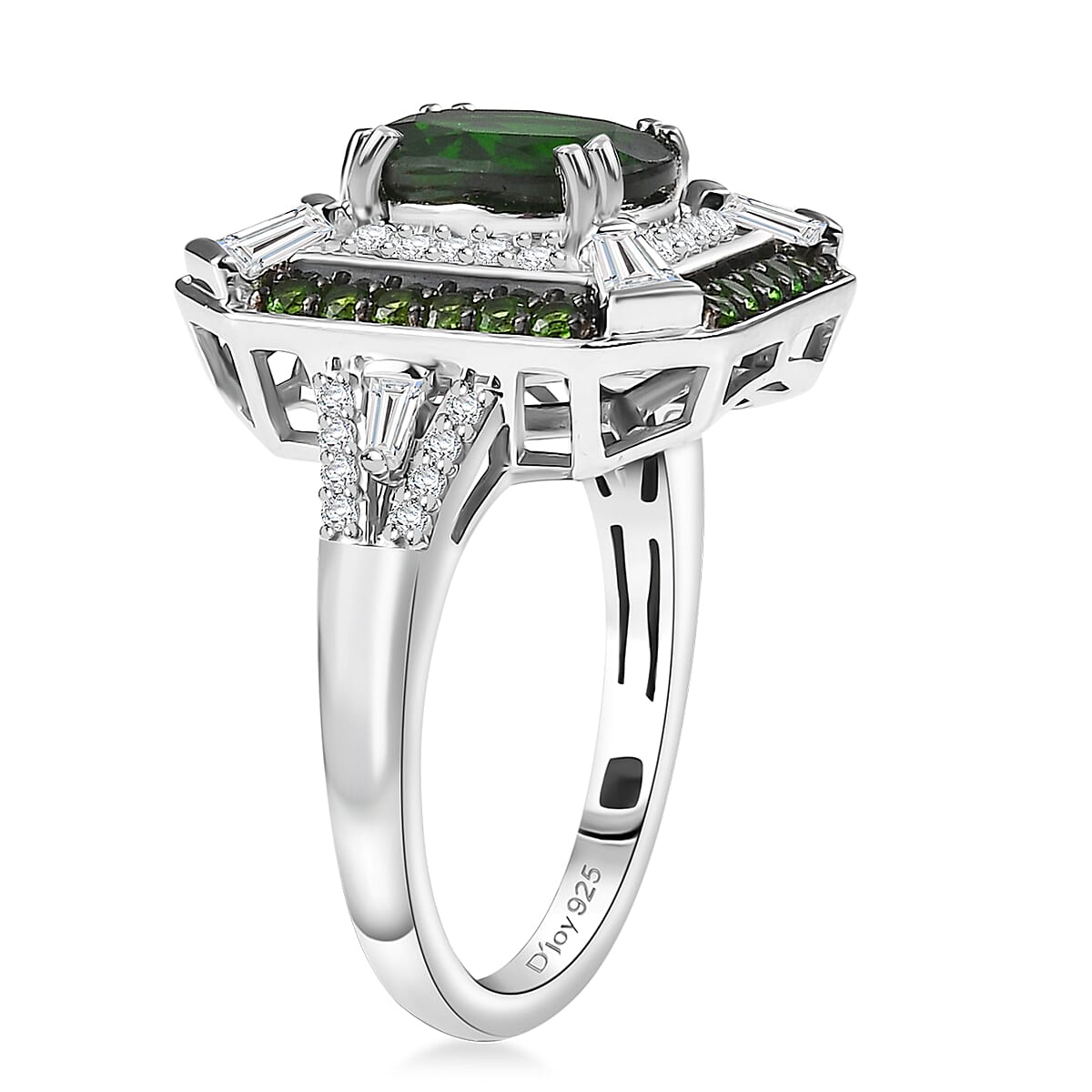 D'Joy Chrome Diopside and White Zircon 3.15 ctw Art Deco Ring in Rhodium Over Sterling Silver (Size 10.0) image number 3