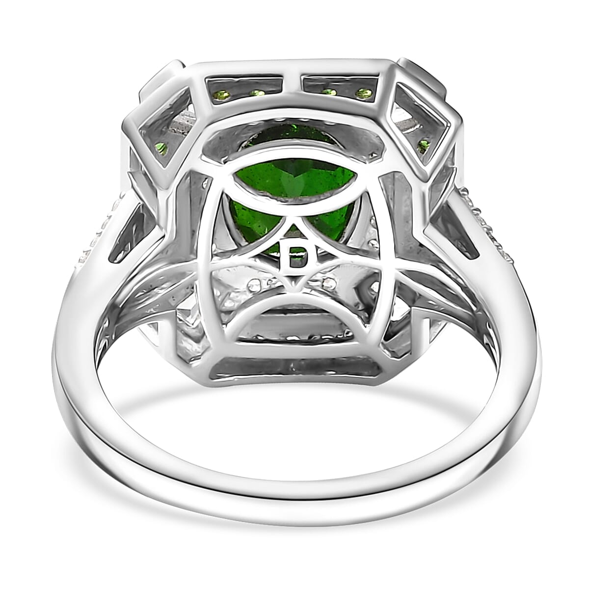 D'Joy Chrome Diopside and White Zircon 3.15 ctw Art Deco Ring in Rhodium Over Sterling Silver (Size 8.0) image number 4