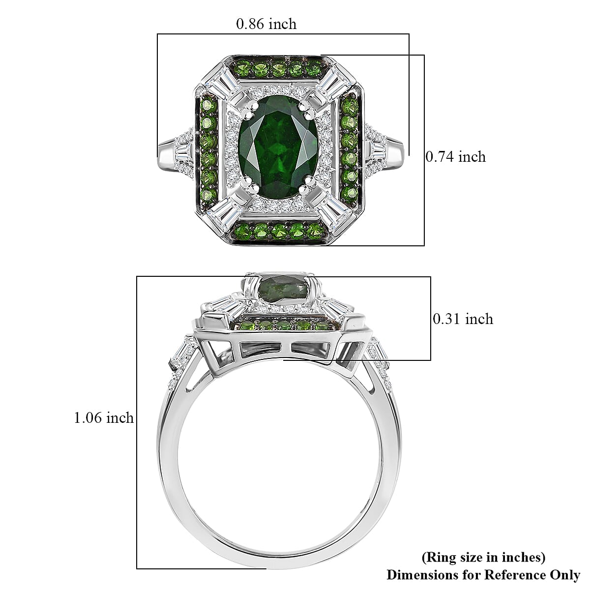 D'Joy Chrome Diopside and White Zircon 3.15 ctw Art Deco Ring in Rhodium Over Sterling Silver (Size 9.0) image number 5