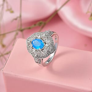 D'Joy Malgache Neon Apatite, White Zircon Ring in Rhodium Over Sterling Silver (Size 10.0) 3.30 ctw