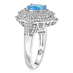 D'Joy Malgache Neon Apatite, White Zircon Ring in Rhodium Over Sterling Silver (Size 10.0) 3.30 ctw
