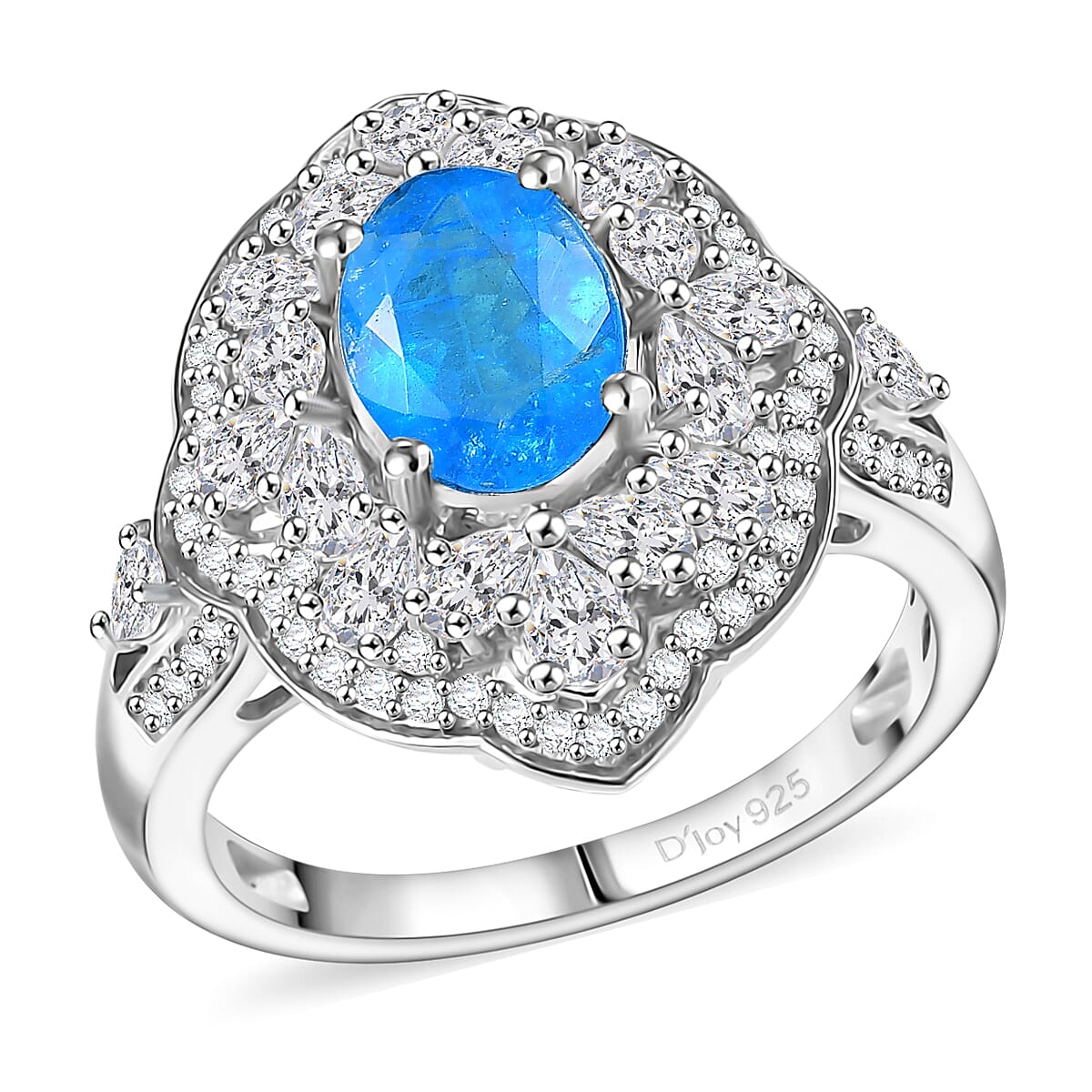 D'Joy Malgache Neon Apatite, White Zircon Ring in Rhodium Over Sterling Silver (Size 10.0) 3.30 ctw