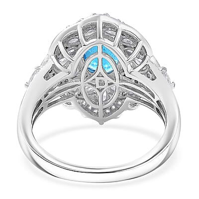 D'Joy Malgache Neon Apatite and White Zircon 3.30 ctw Regal Sky Sparkle Ring in Rhodium Over Sterling Silver (Size 7.0)