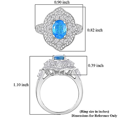 D'Joy Malgache Neon Apatite and White Zircon 3.30 ctw Regal Sky Sparkle Ring in Rhodium Over Sterling Silver (Size 7.0)