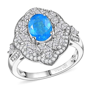 D'Joy Malgache Neon Apatite and White Zircon 3.30 ctw Ring in Rhodium Over Sterling Silver (Size 8.0)