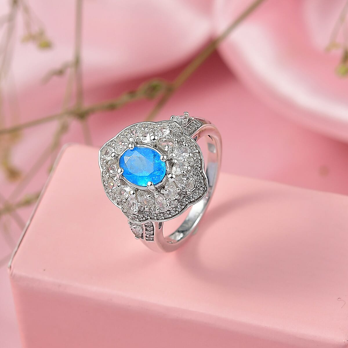 D'Joy Malgache Neon Apatite and White Zircon 3.30 ctw Ring in Rhodium Over Sterling Silver (Size 8.0) image number 1