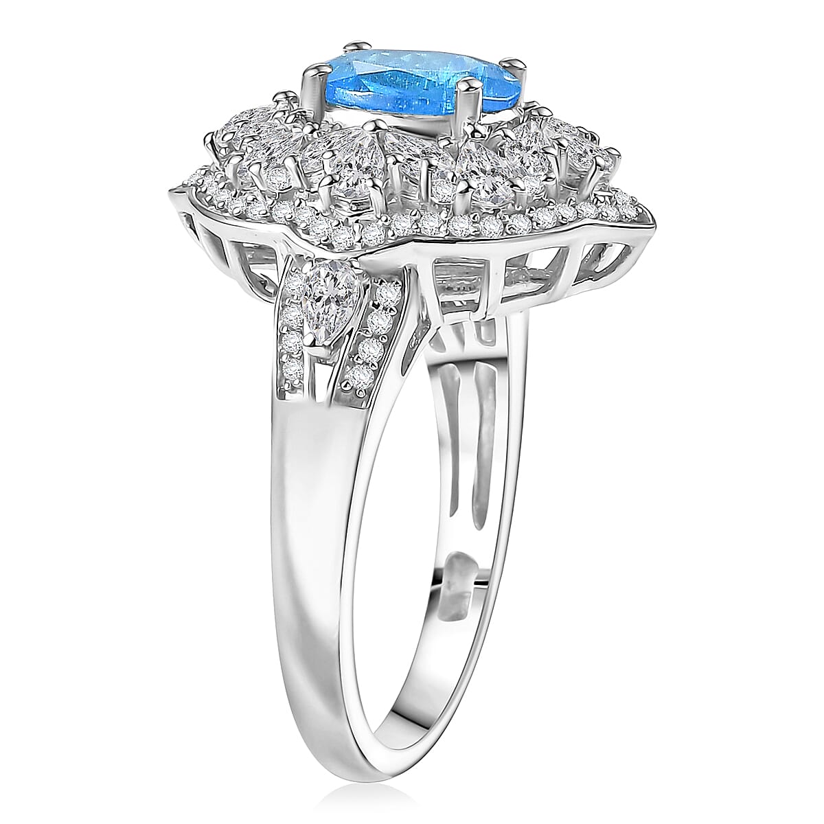D'Joy Malgache Neon Apatite and White Zircon 3.30 ctw Ring in Rhodium Over Sterling Silver (Size 8.0) image number 3