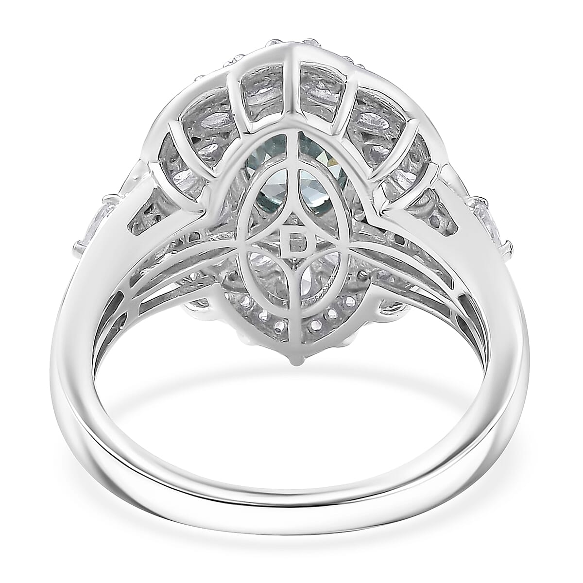 D'Joy Premium Cambodian Blue Zircon and White Zircon 3.70 ctw Ring in Rhodium Over Sterling Silver (Size 10.0) image number 4
