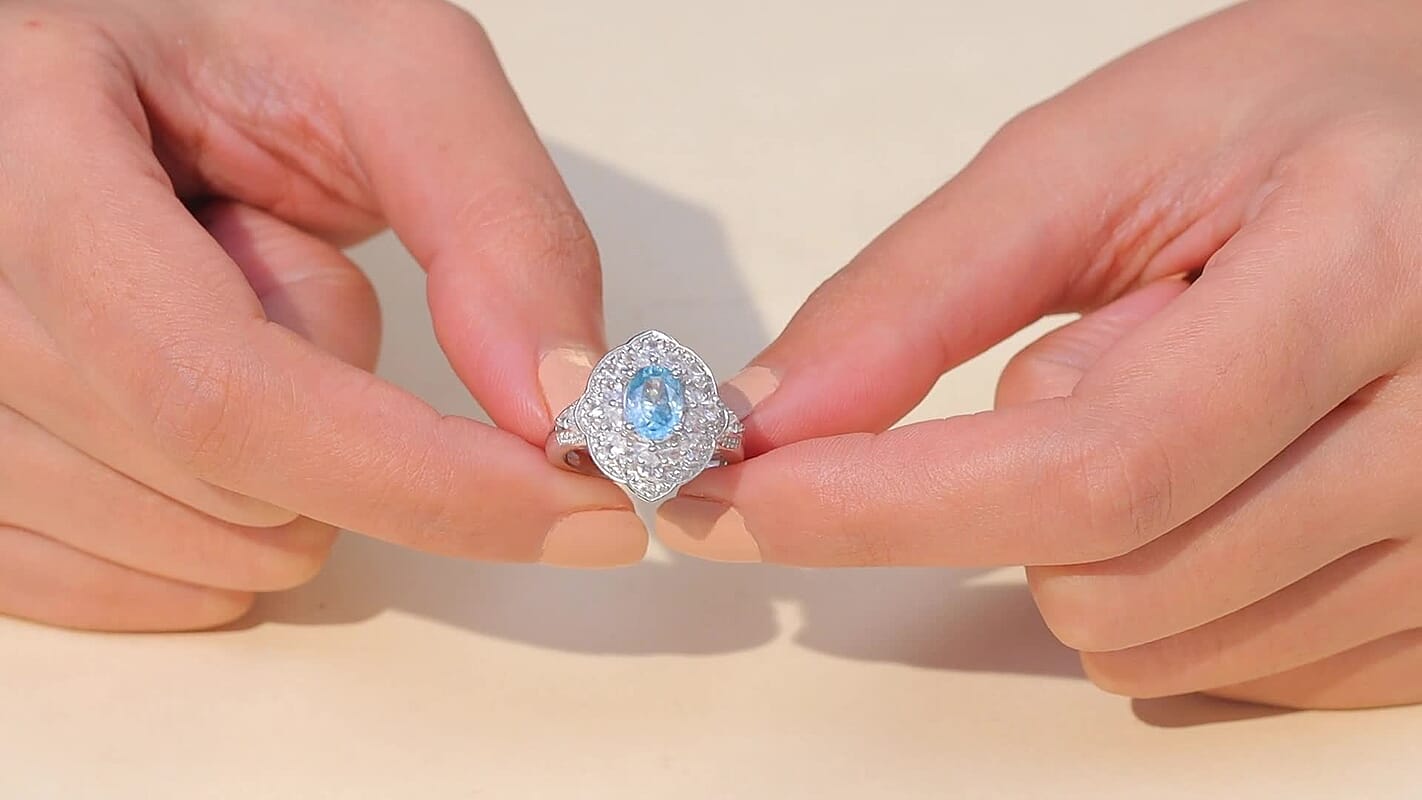D'Joy Malgache Neon Apatite, White Zircon Ring in Rhodium Over Sterling Silver (Size 10.0) 3.30 ctw