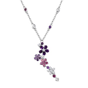 GP Italian Garden Collection Multi Gemstone 3.30 ctw Flower Necklace in Rhodium Over Sterling Silver 18 Inches