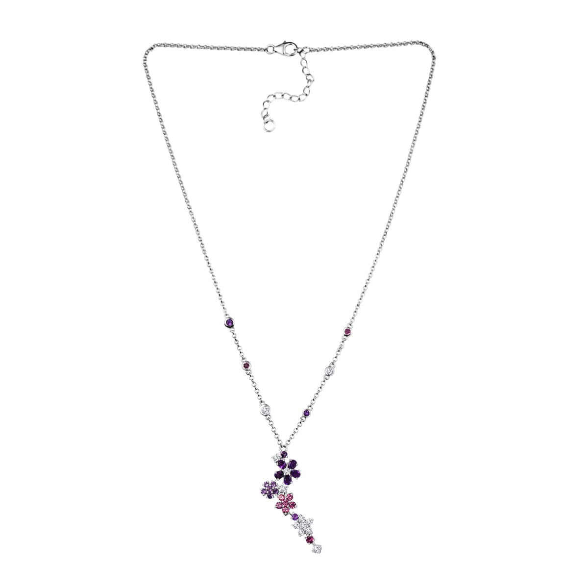 GP Italian Garden Collection Multi Gemstone 3.30 ctw Flower Necklace in Rhodium Over Sterling Silver 18 Inches image number 3