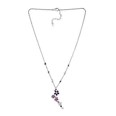 GP Italian Garden Collection Multi Gemstone 3.30 ctw Flower Necklace in Rhodium Over Sterling Silver 18 Inches