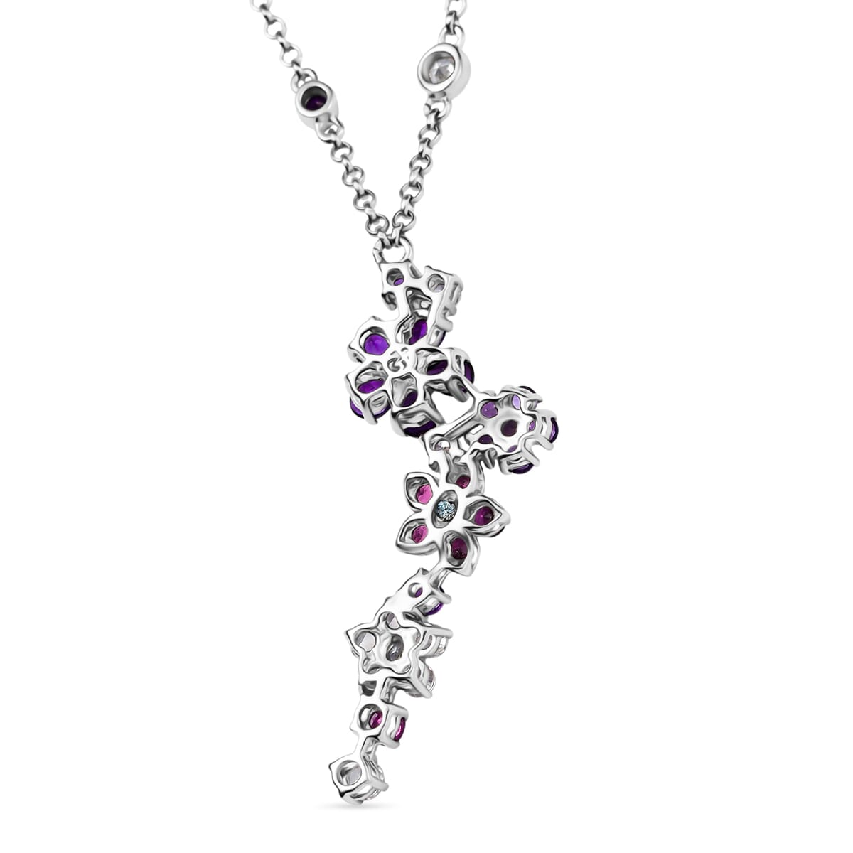 GP Italian Garden Collection Multi Gemstone 3.30 ctw Flower Necklace in Rhodium Over Sterling Silver 18 Inches image number 4