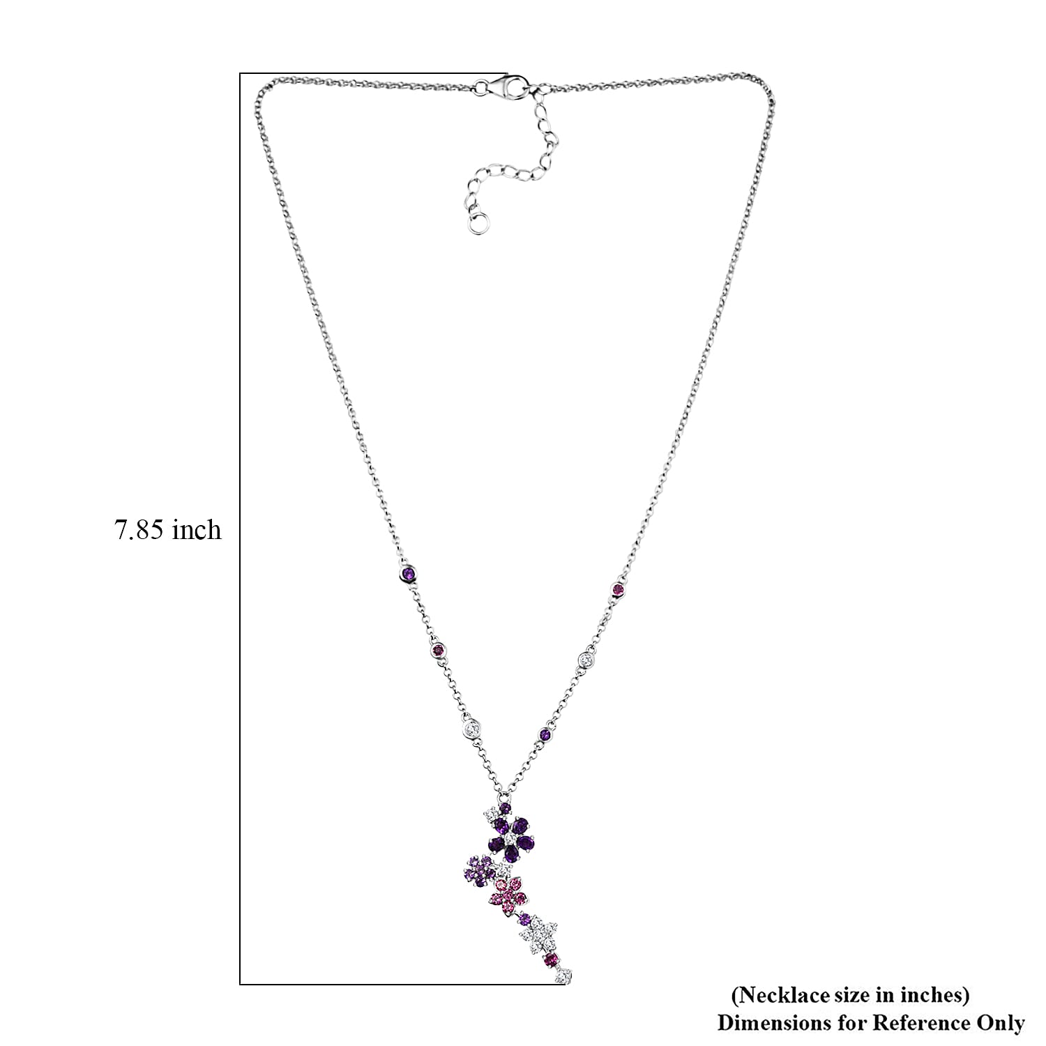 GP Italian Garden Collection Multi Gemstone 3.30 ctw Flower Necklace in Rhodium Over Sterling Silver 18 Inches