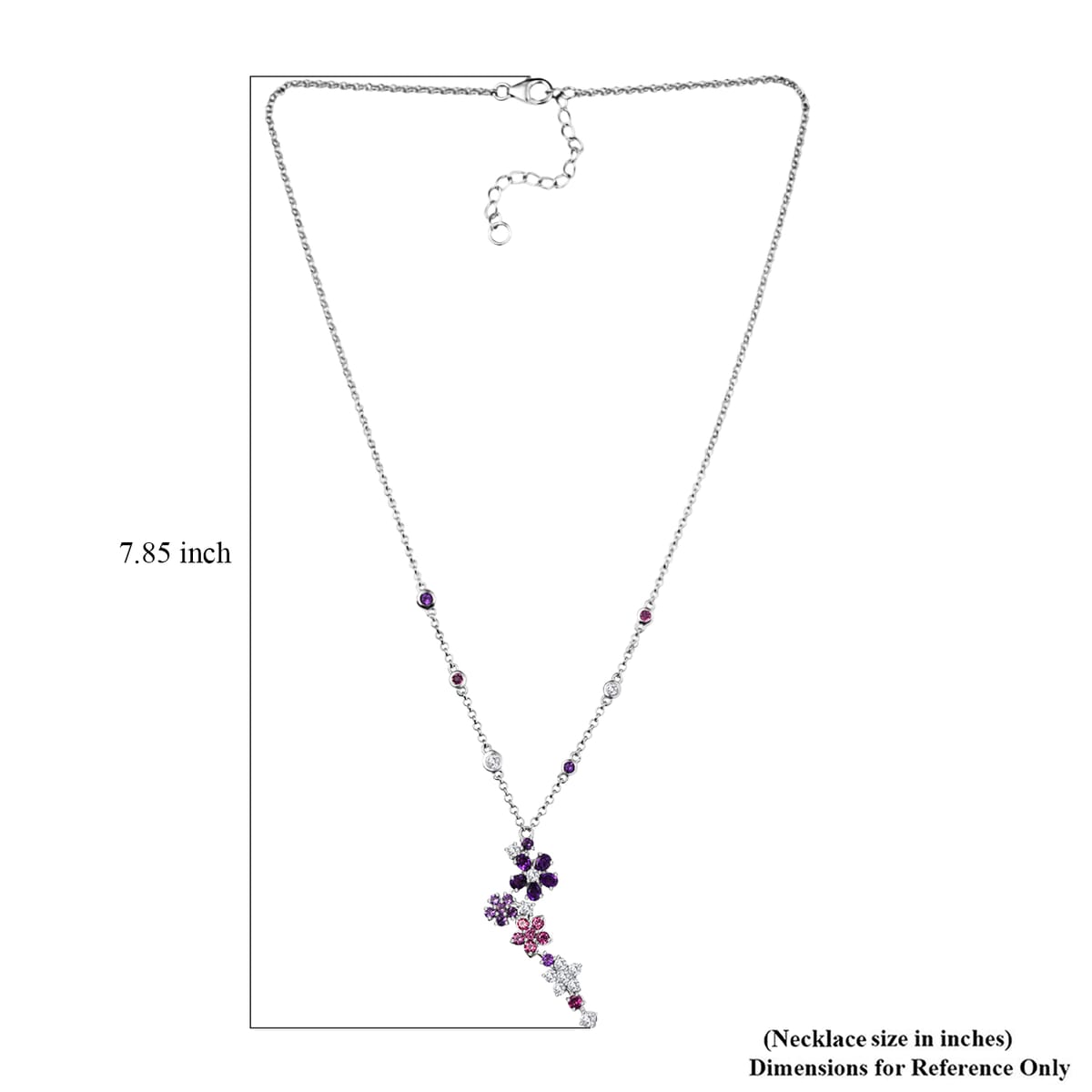 GP Italian Garden Collection Multi Gemstone 3.30 ctw Flower Necklace in Rhodium Over Sterling Silver 18 Inches image number 6