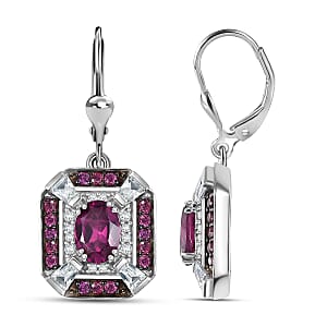 D'Joy Orissa Rhodolite Garnet and White Zircon 3.70 ctw Art Deco Earrings in Rhodium Over Sterling Silver