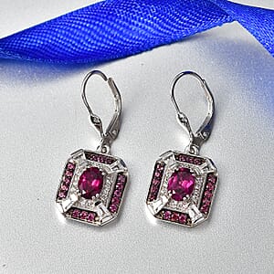 D'Joy Orissa Rhodolite Garnet and White Zircon 3.70 ctw Art Deco Earrings in Rhodium Over Sterling Silver