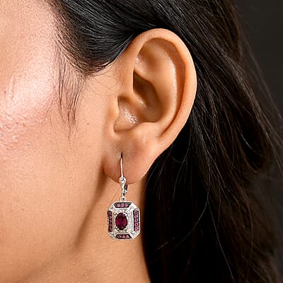 D'Joy Orissa Rhodolite Garnet and White Zircon 3.70 ctw Art Deco Earrings in Rhodium Over Sterling Silver
