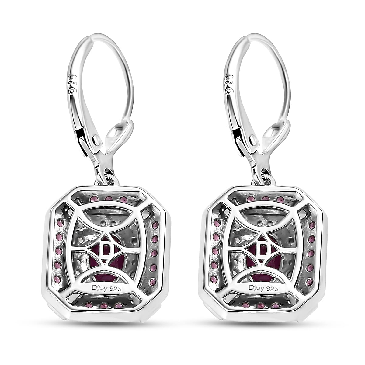 D'Joy Orissa Rhodolite Garnet and White Zircon 3.70 ctw Art Deco Earrings in Rhodium Over Sterling Silver image number 3