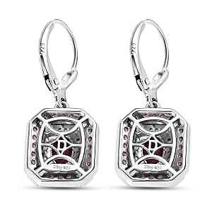 D'Joy Orissa Rhodolite Garnet and White Zircon 3.70 ctw Art Deco Earrings in Rhodium Over Sterling Silver