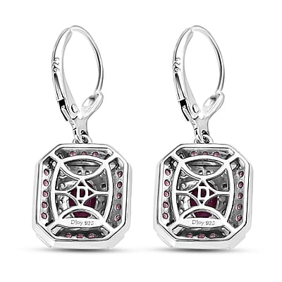 D'Joy Orissa Rhodolite Garnet and White Zircon 3.70 ctw Art Deco Earrings in Rhodium Over Sterling Silver