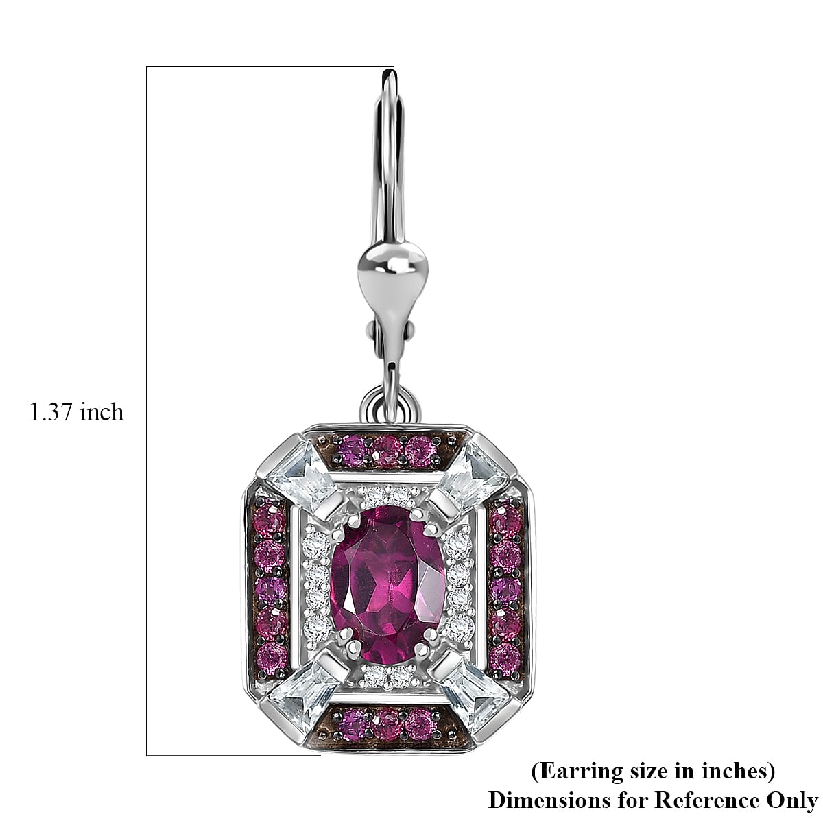 D'Joy Orissa Rhodolite Garnet and White Zircon 3.70 ctw Art Deco Earrings in Rhodium Over Sterling Silver image number 4