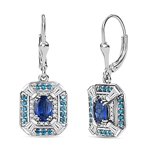 D'Joy Kashmir Kyanite and Multi Gemstone 3.50 ctw Art Deco Earrings in Rhodium Over Sterling Silver