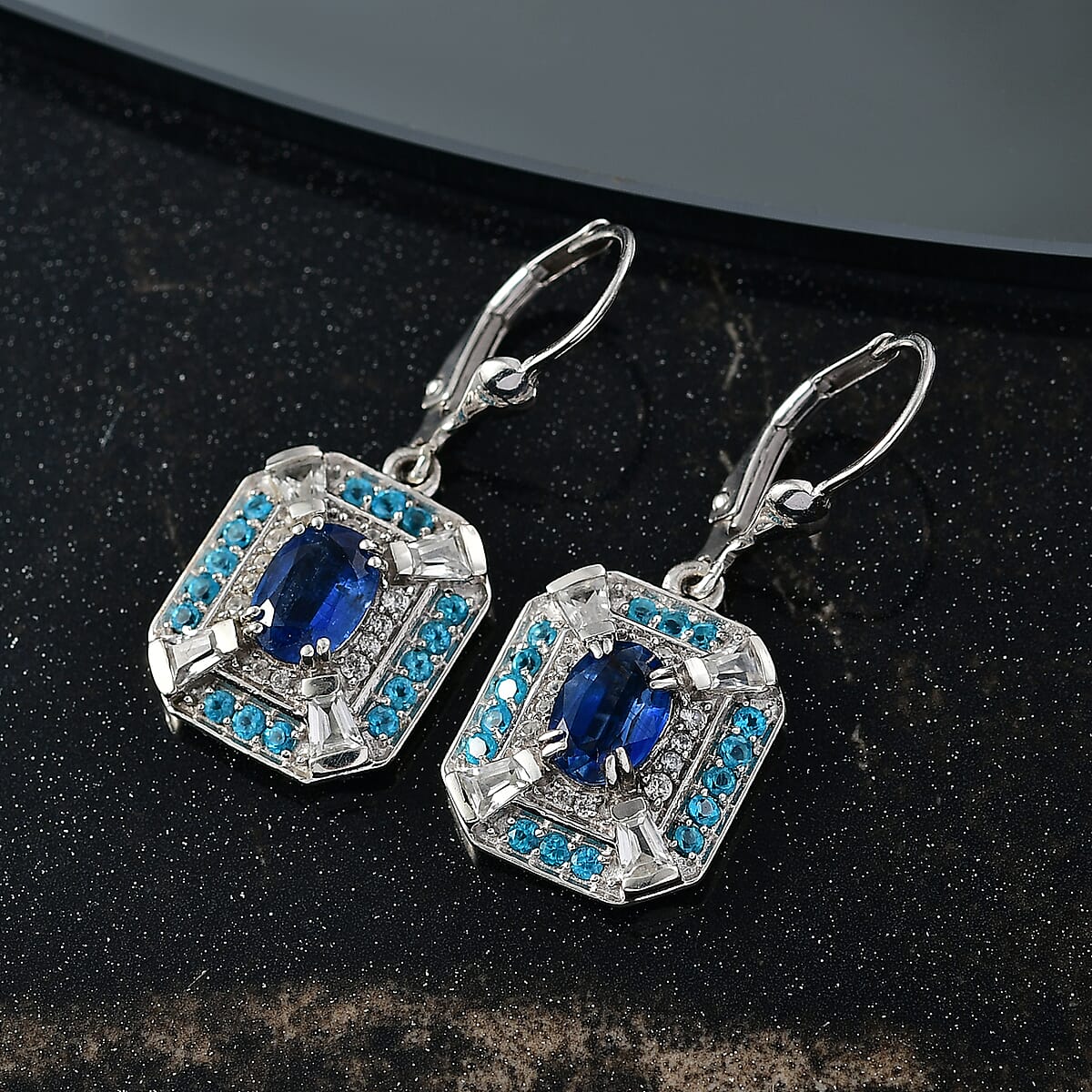 D'Joy Kashmir Kyanite and Multi Gemstone 3.50 ctw Art Deco Earrings in Rhodium Over Sterling Silver image number 1
