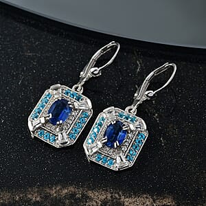 D'Joy Kashmir Kyanite and Multi Gemstone 3.50 ctw Art Deco Earrings in Rhodium Over Sterling Silver