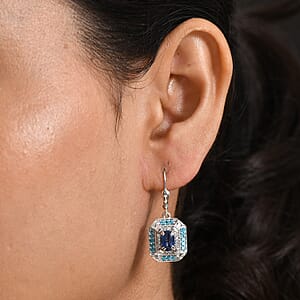 D'Joy Kashmir Kyanite and Multi Gemstone 3.50 ctw Art Deco Earrings in Rhodium Over Sterling Silver