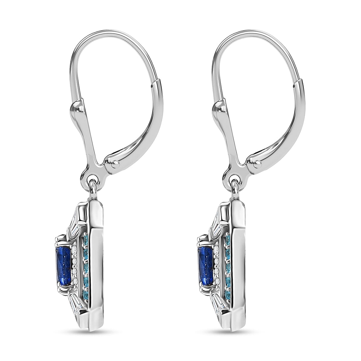 D'Joy Kashmir Kyanite and Multi Gemstone 3.50 ctw Art Deco Earrings in Rhodium Over Sterling Silver image number 3