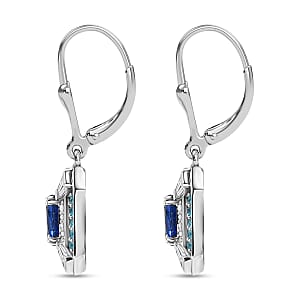 D'Joy Kashmir Kyanite and Multi Gemstone 3.50 ctw Art Deco Earrings in Rhodium Over Sterling Silver