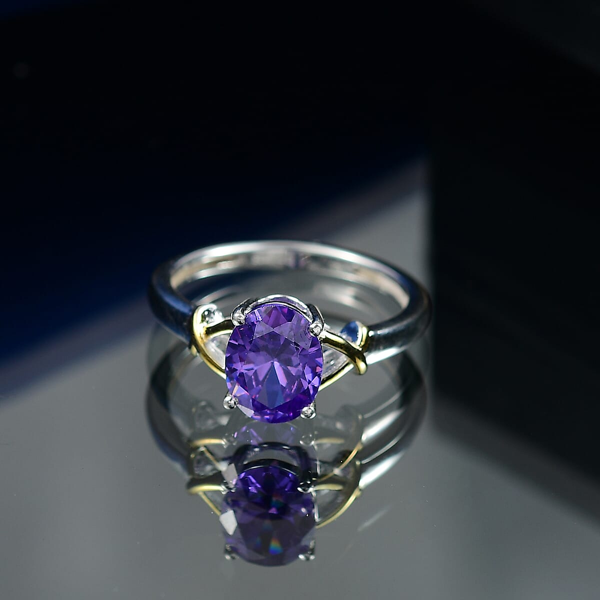 D’Joy Simulated Blue Diamond 2.90 ctw Solitaire Ring in 14K YG Over and Sterling Silver (Size 10.0)  image number 1
