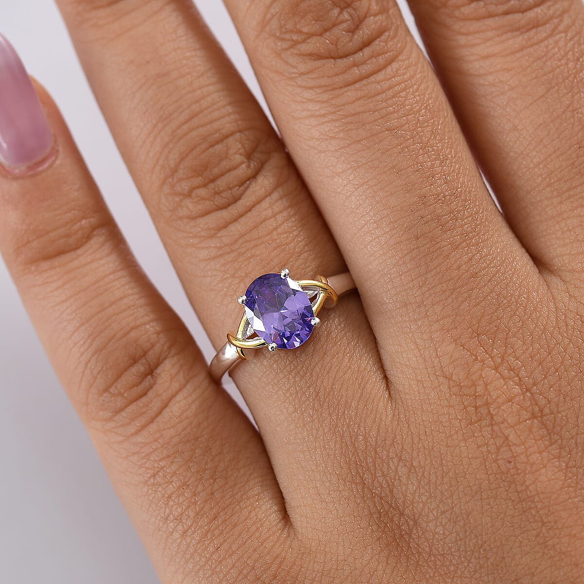 D’Joy Simulated Blue Diamond 2.90 ctw Solitaire Ring in 14K YG Over and Sterling Silver (Size 10.0)  image number 2