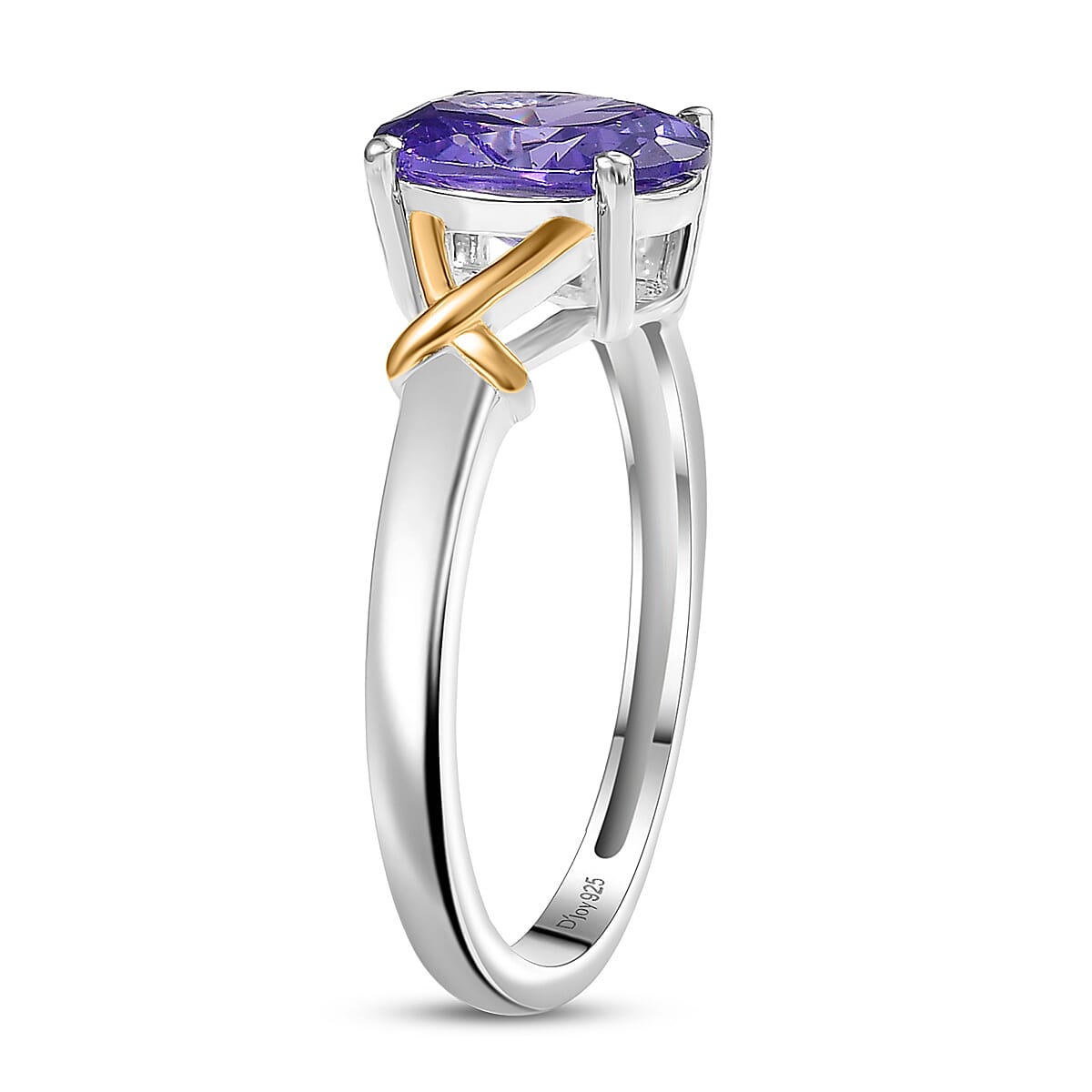D’Joy Simulated Blue Diamond 2.90 ctw Solitaire Ring in 14K YG Over and Sterling Silver (Size 10.0)  image number 3