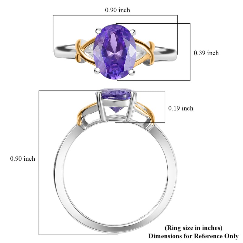 D’Joy Simulated Blue Diamond 2.90 ctw Solitaire Ring in 14K YG Over and Sterling Silver (Size 10.0) 