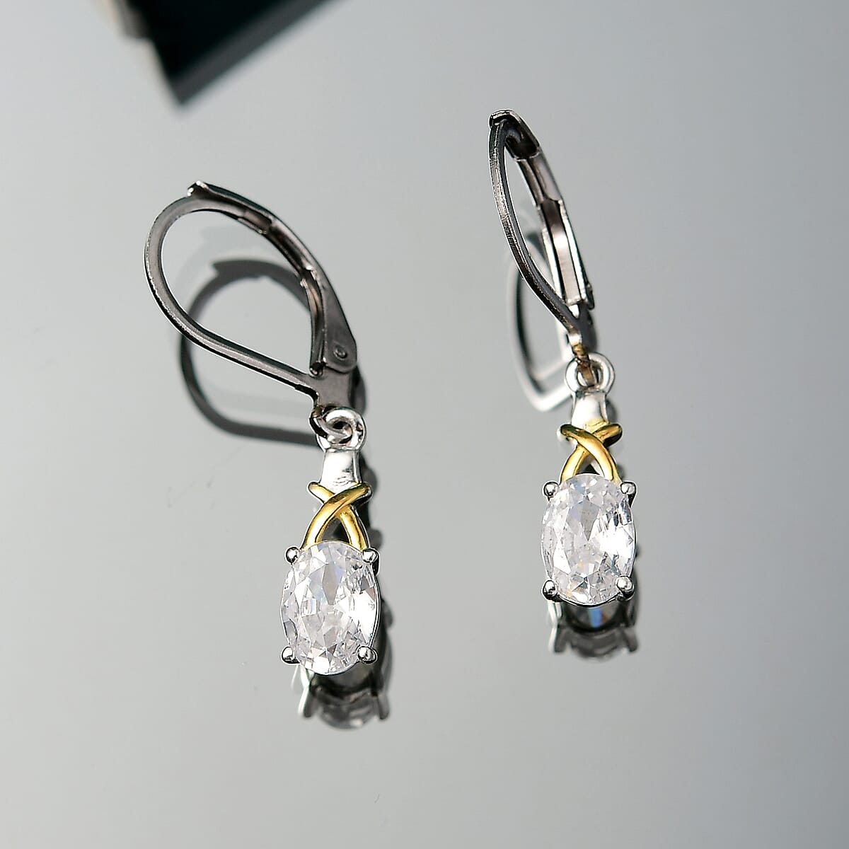 D’Joy Simulated Diamond 2.15 ctw Lever Back Earrings 14K YG Over and Sterling Silver image number 1