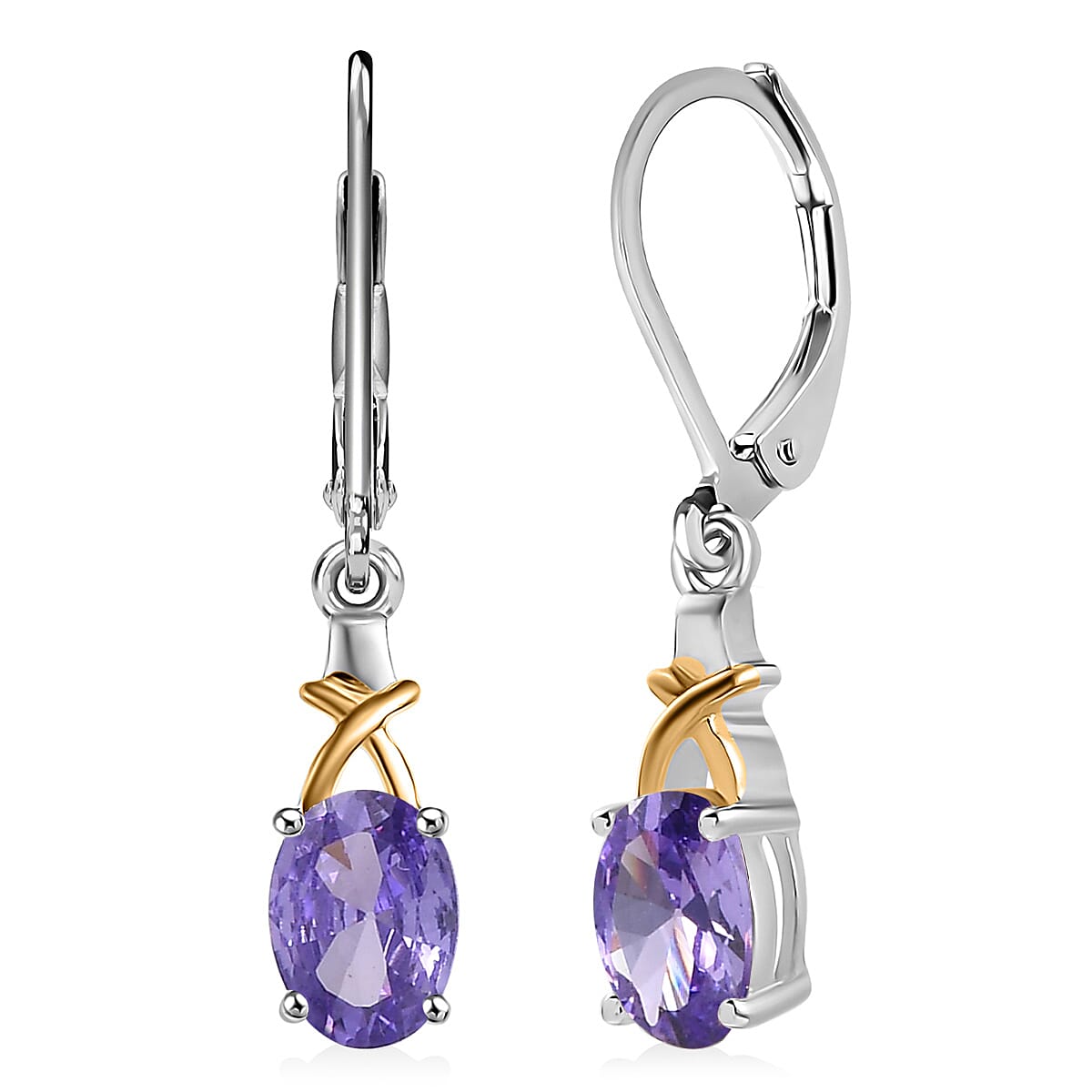D’Joy Simulated Blue Diamond 2.10 ctw Lever Back Earrings 14K YG Over and Sterling Silver image number 0