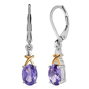 D’Joy Simulated Blue Diamond 2.10 ctw Lever Back Earrings 14K YG Over and Sterling Silver