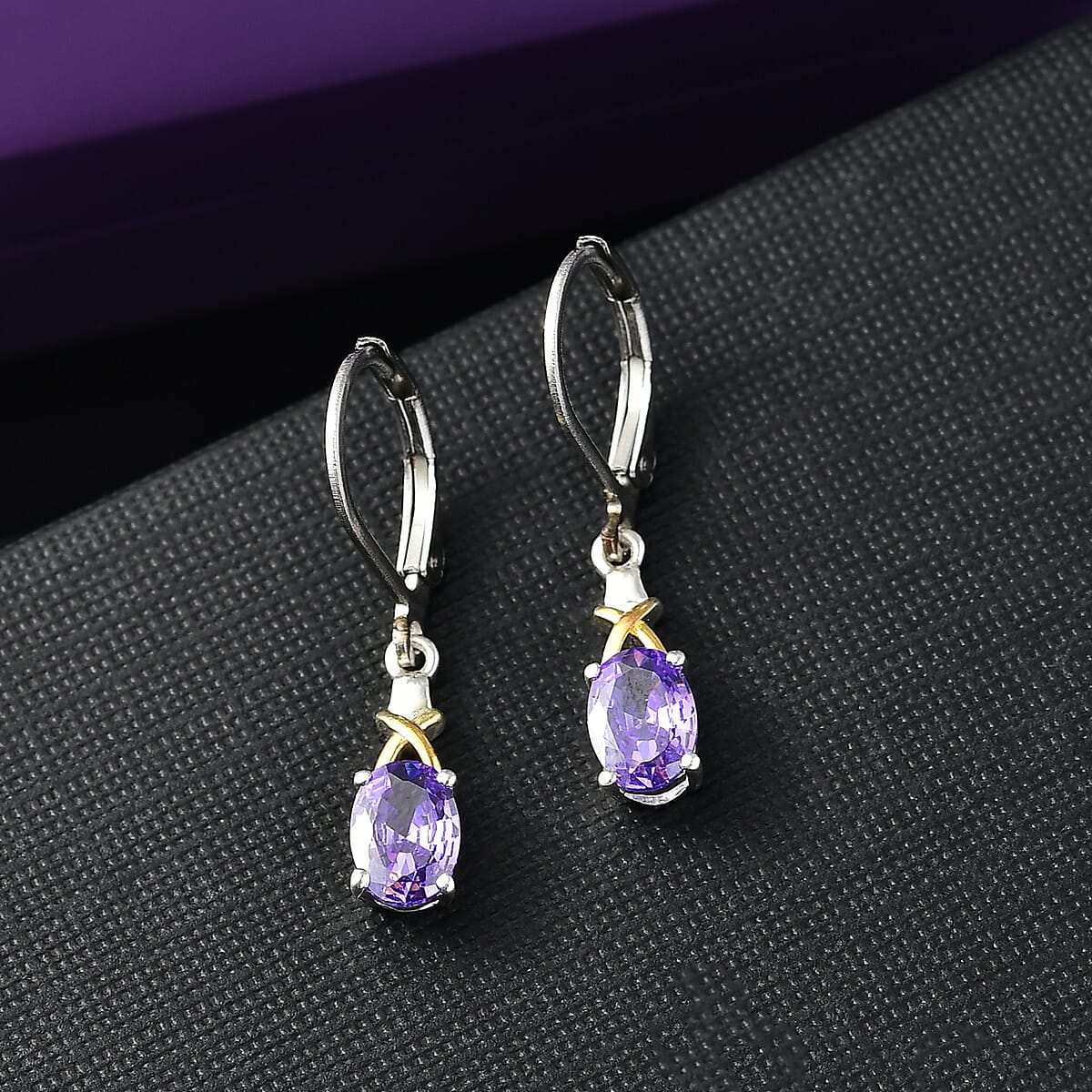 D’Joy Simulated Blue Diamond 2.10 ctw Lever Back Earrings 14K YG Over and Sterling Silver image number 1