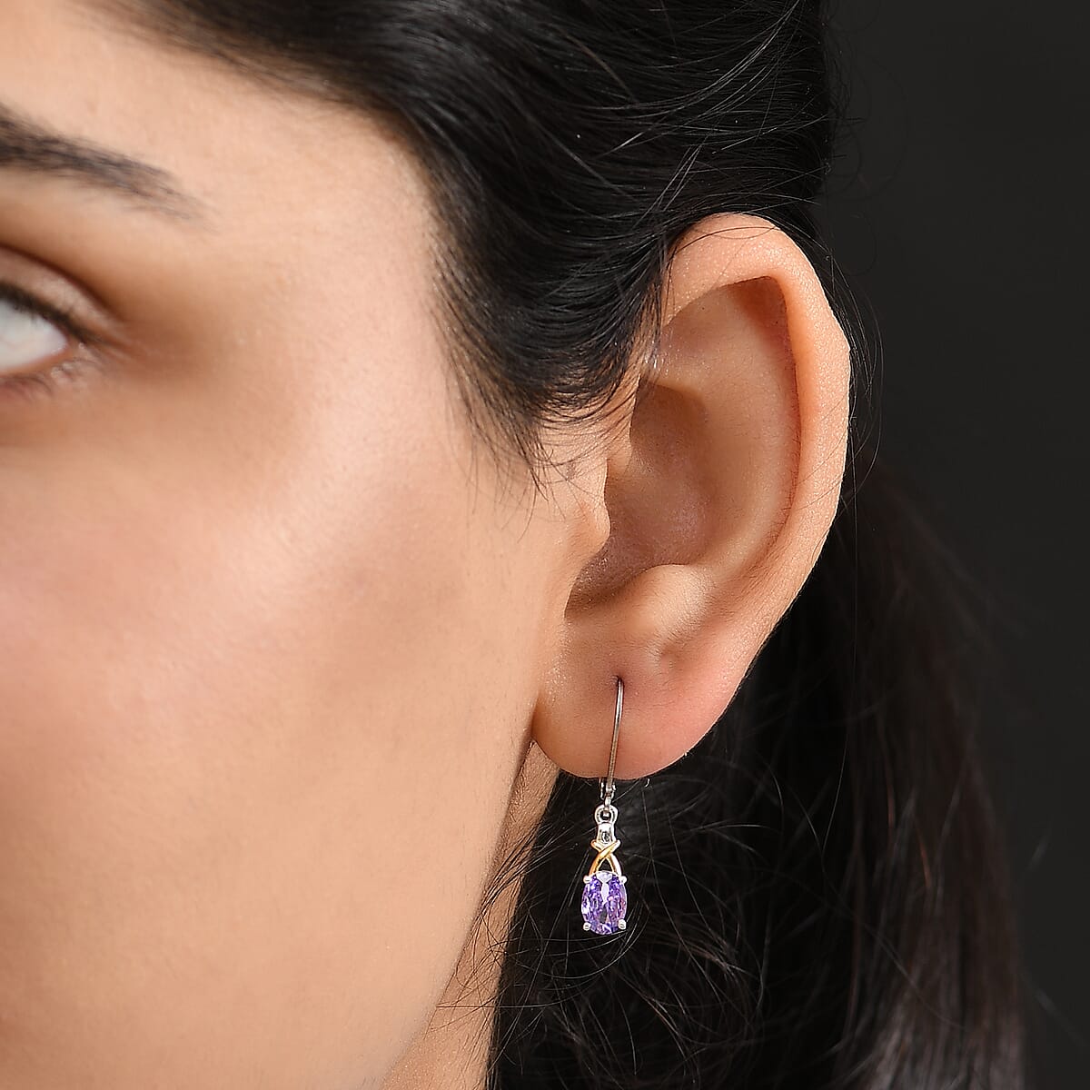 D’Joy Simulated Blue Diamond 2.10 ctw Lever Back Earrings 14K YG Over and Sterling Silver image number 2
