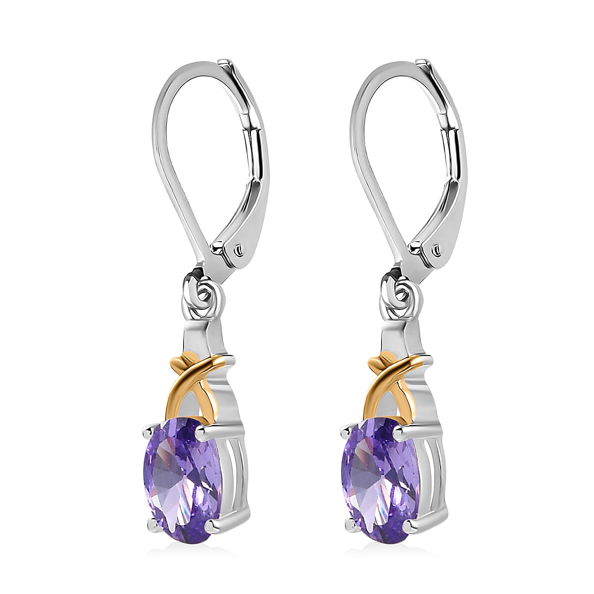 D’Joy Simulated Blue Diamond 2.10 ctw Lever Back Earrings 14K YG Over and Sterling Silver image number 3